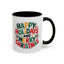 Christmas Mug - Happy Holidays and Merry Christmas Blue Green Yellow Red Text