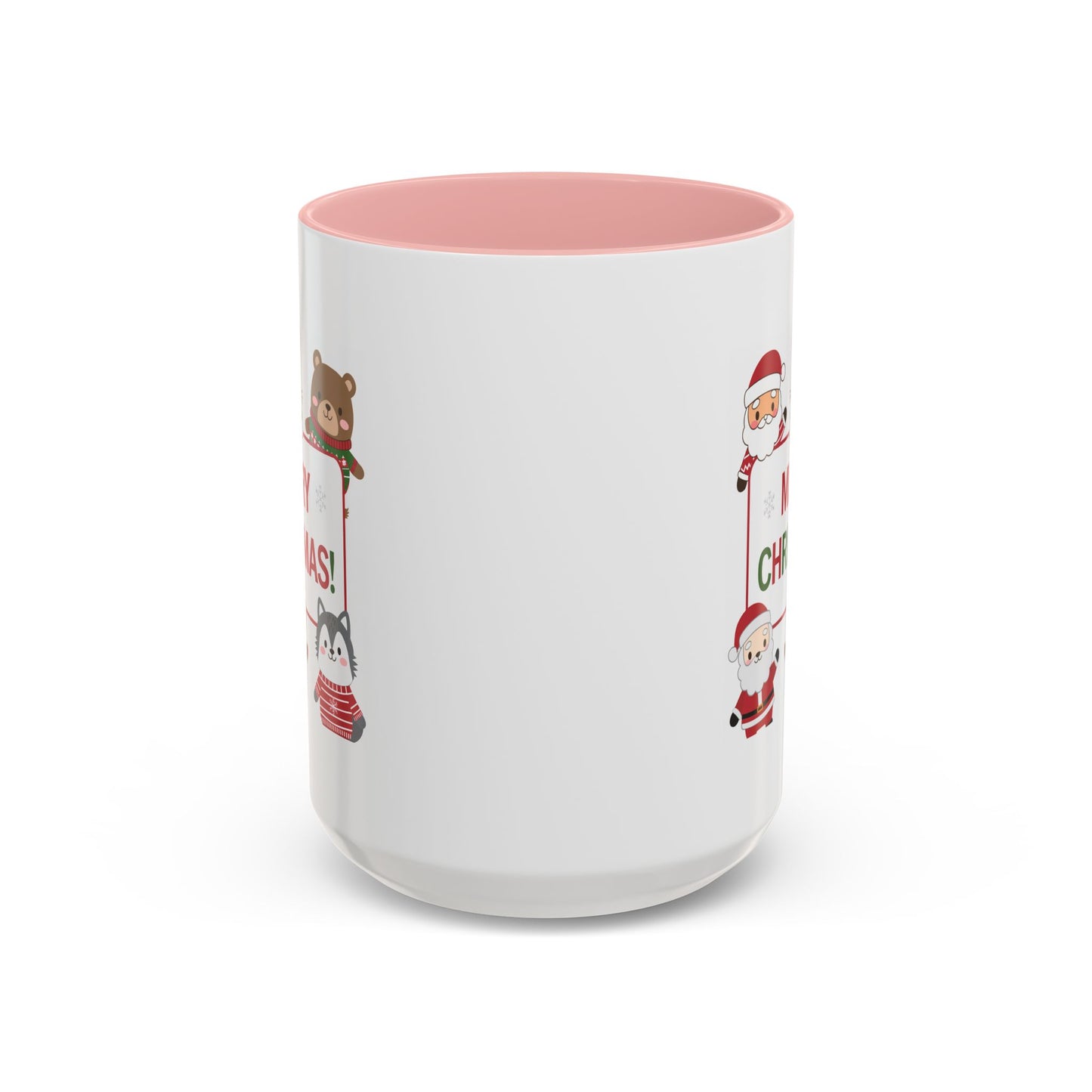 Christmas Mug - Merry Christmas Red & Green Text Santa Cute Animals