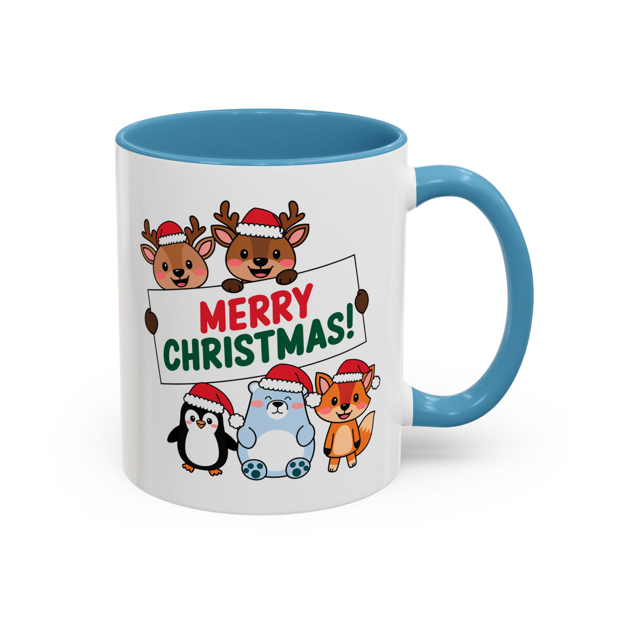 Christmas - Merry Christmas Red & Green Text Reindeer Penguin Bear Fox