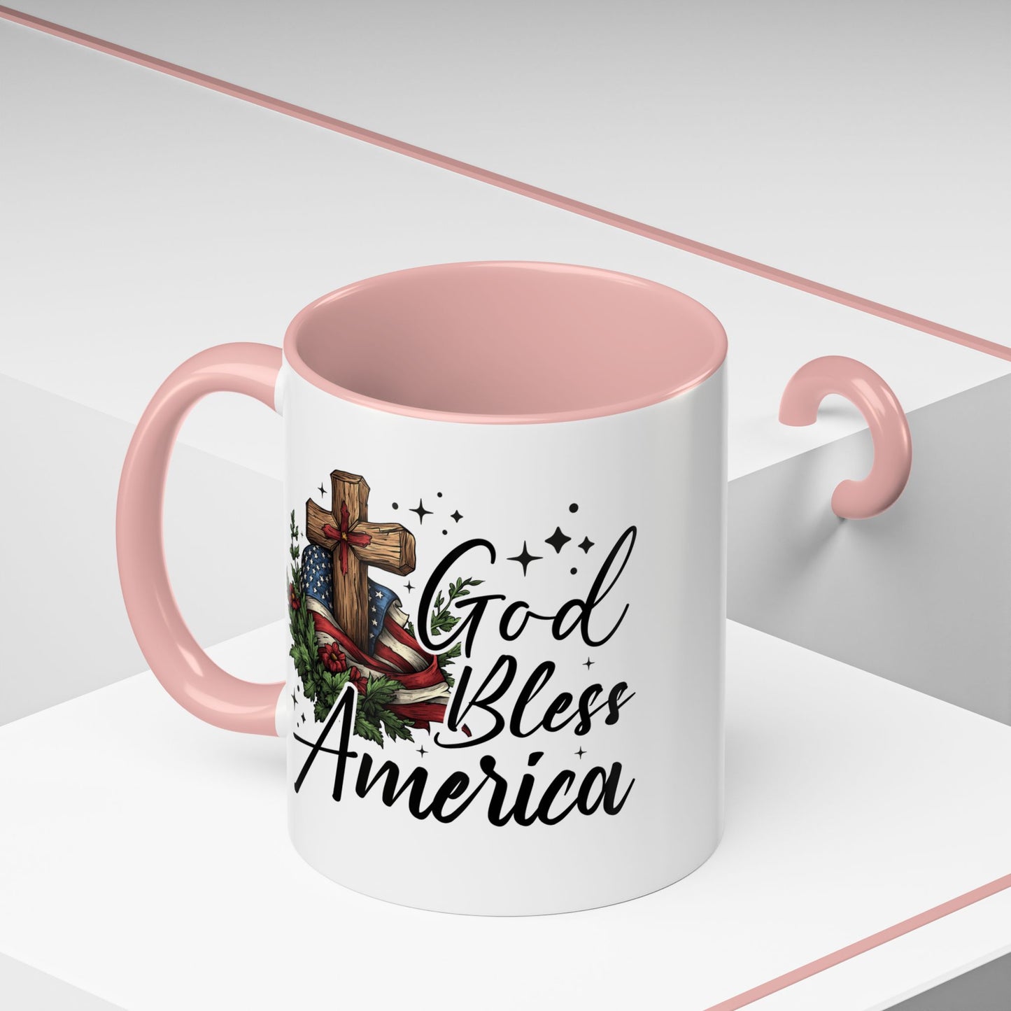 4th of July Mug - God Bless America Cross Flag