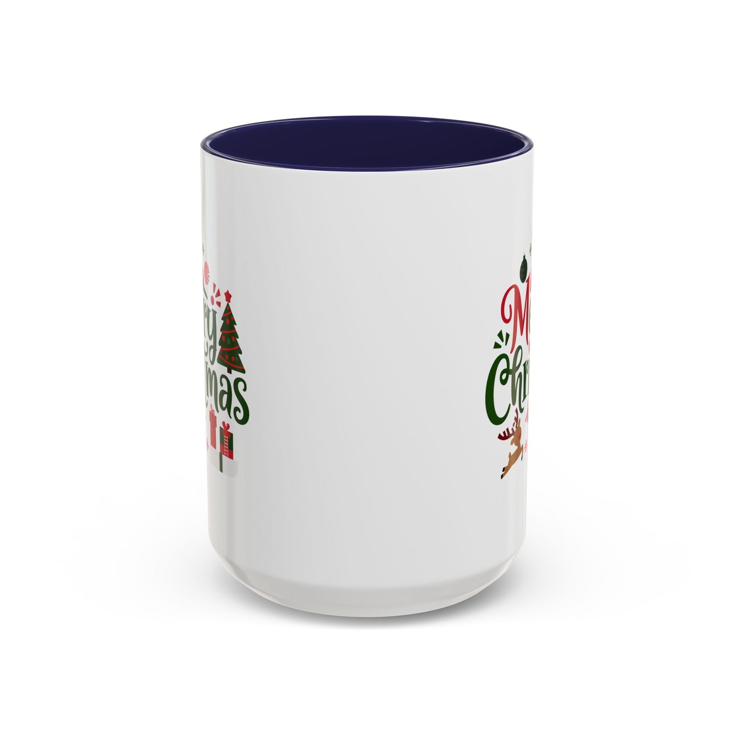 Christmas Mug - Merry Christmas Red & Green Text Santa Reindeer Tree Sleigh Ornaments