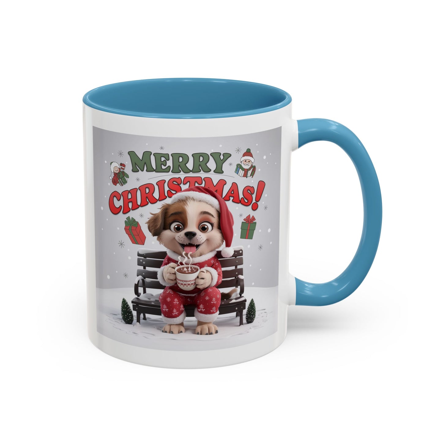 Christmas Mug - Merry Christmas Red Text Puppy Red Top