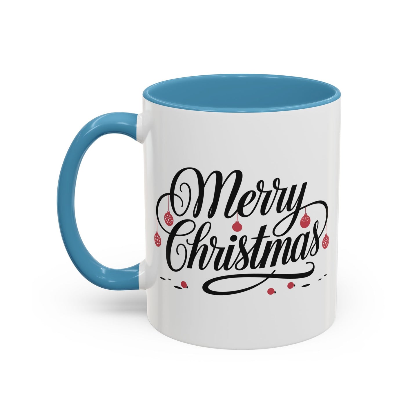 Christmas Mug - Merry Christmas Black Text Red Ornaments