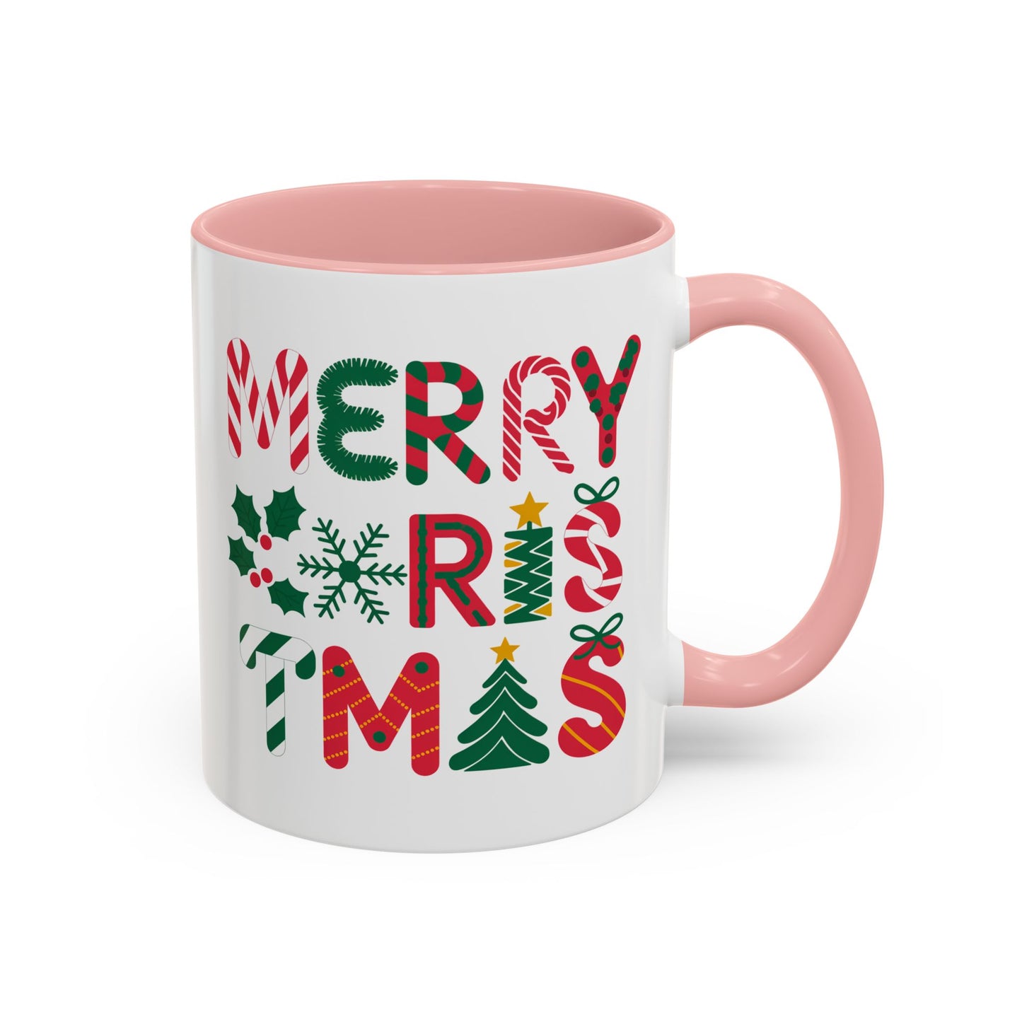 Christmas Mug - Merry Christmas Red Green & Gold Decorative Text