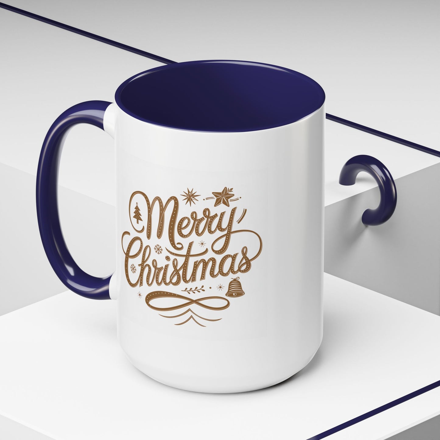 Christmas Mug - Merry Christmas Gold Text Tree Star Ornaments