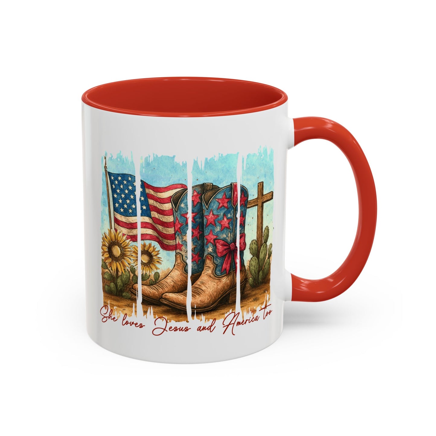 4th of July Mug - She Loves Jesus & America Too Boots