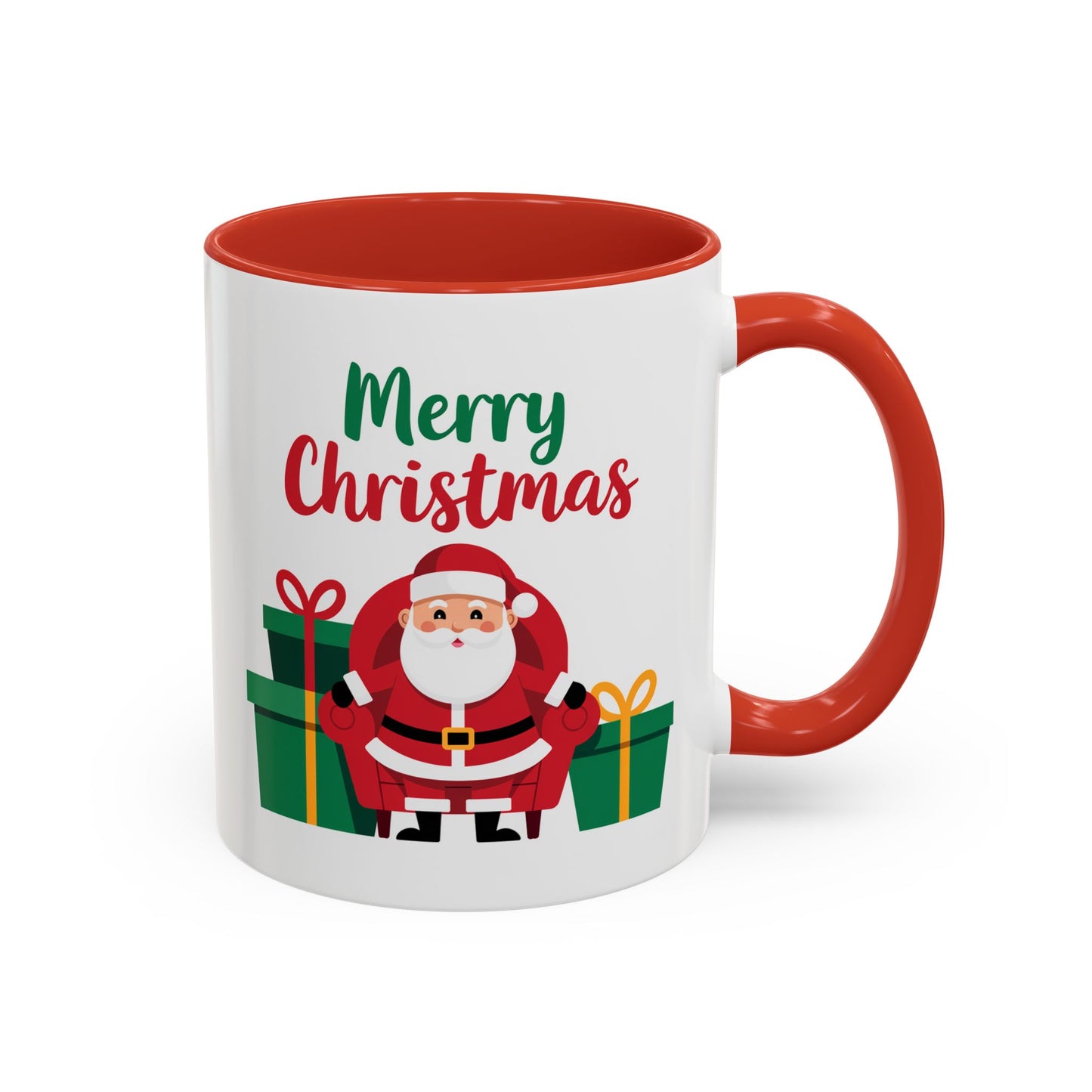Christmas Mug - Merry Christmas Green & Red Text Santa Presents
