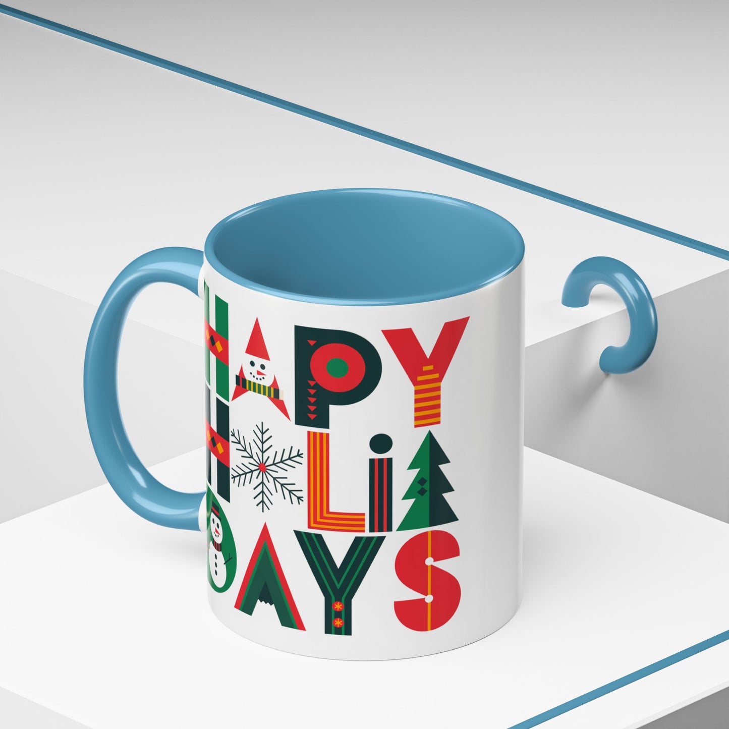 Christmas Mug - Happy Holidays Green Red & Blue Decorative Text