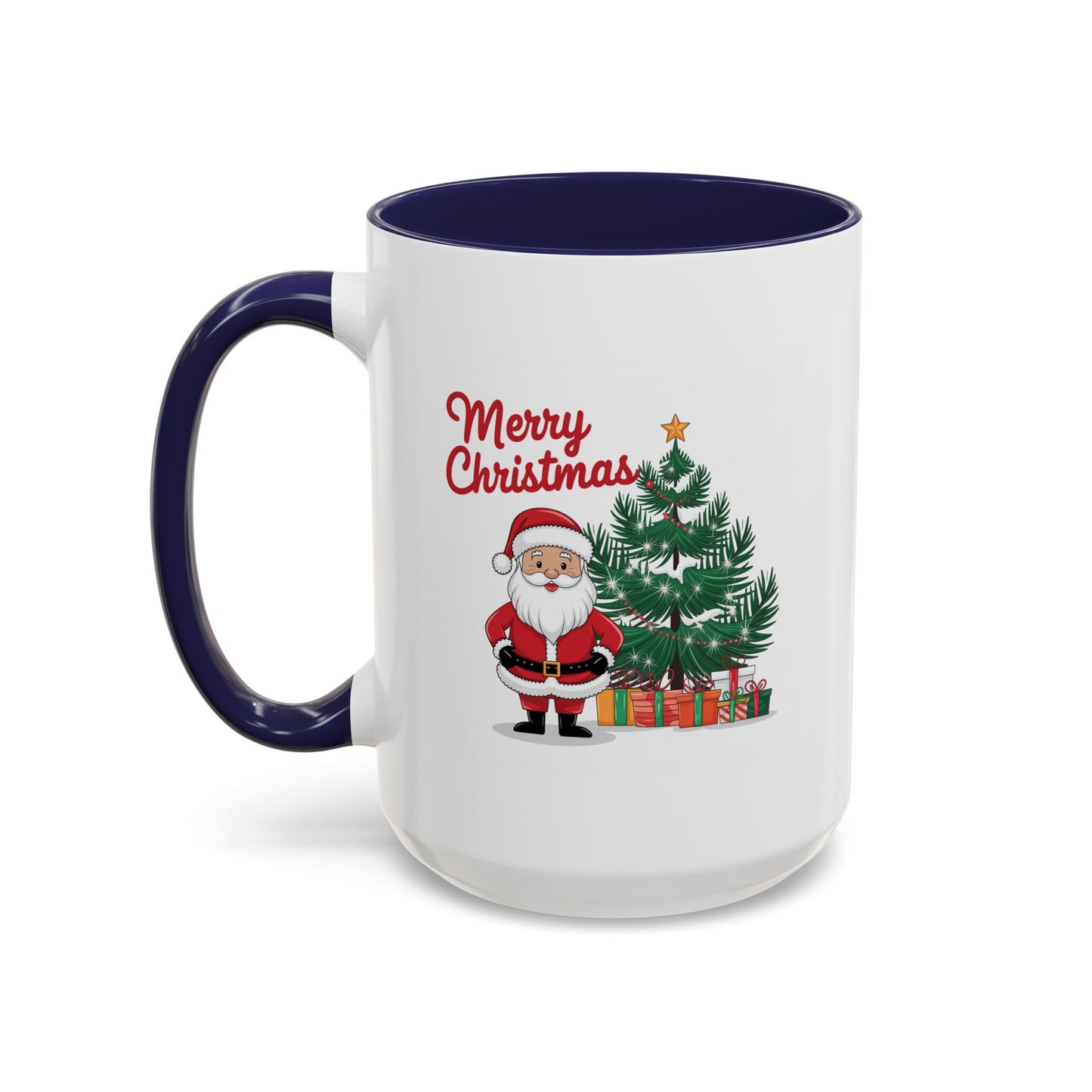 Christmas Mug - Merry Christmas Red Text Santa Tree Presents