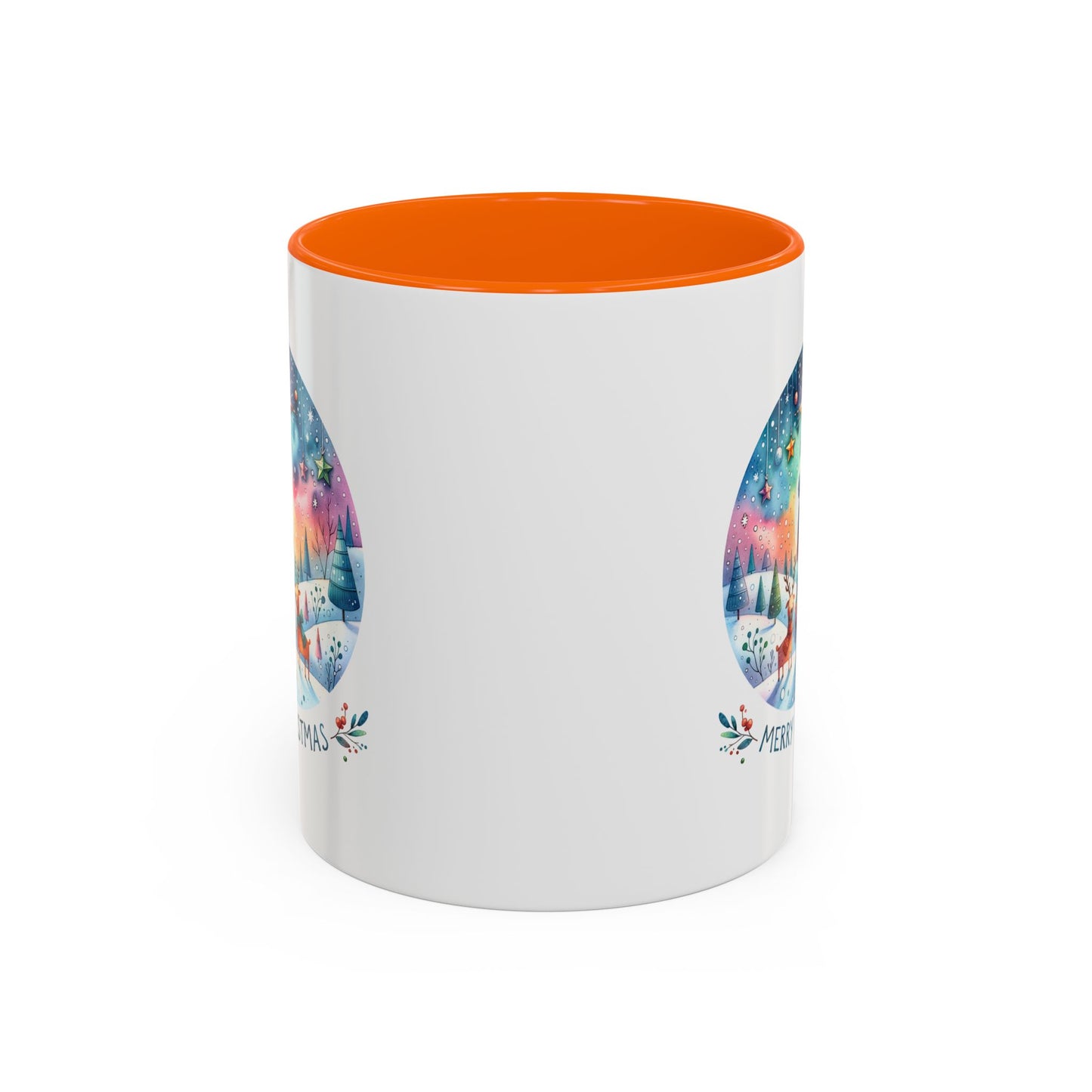 Christmas Mug - Merry Christmas Blue Text Snowman Star Reindeer