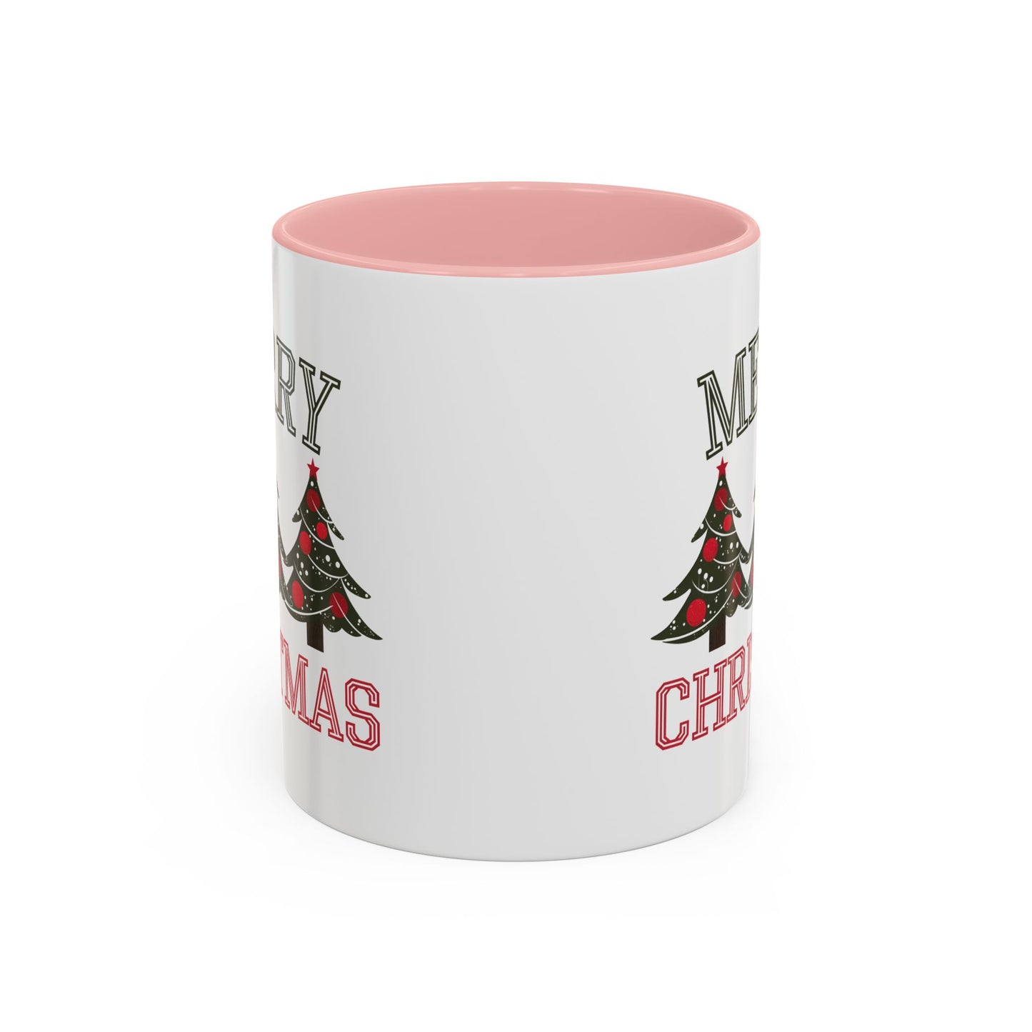 Christmas Mug - Merry Christmas Green & Red Text Decorative Trees