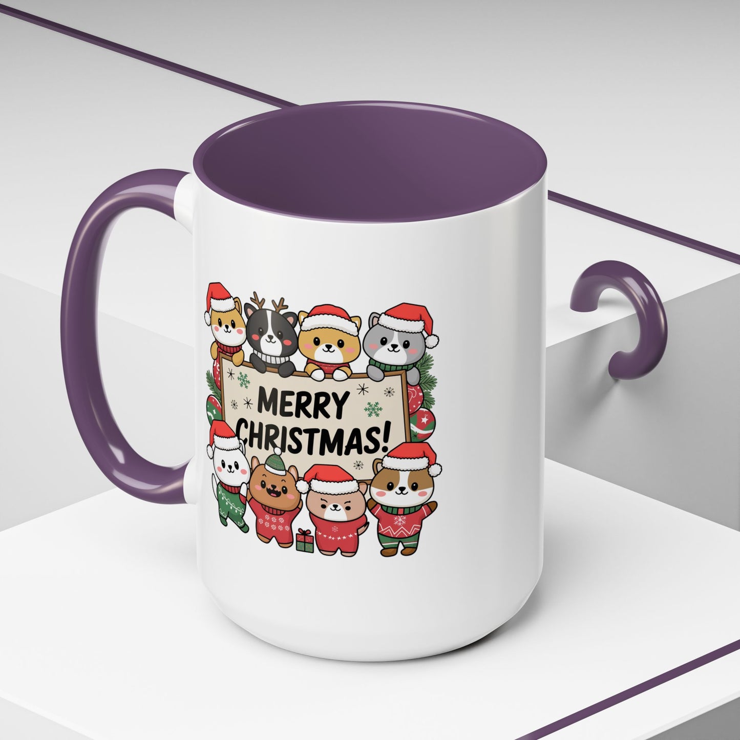 Christmas Mug - Merry Christmas Black Text Cute Animals