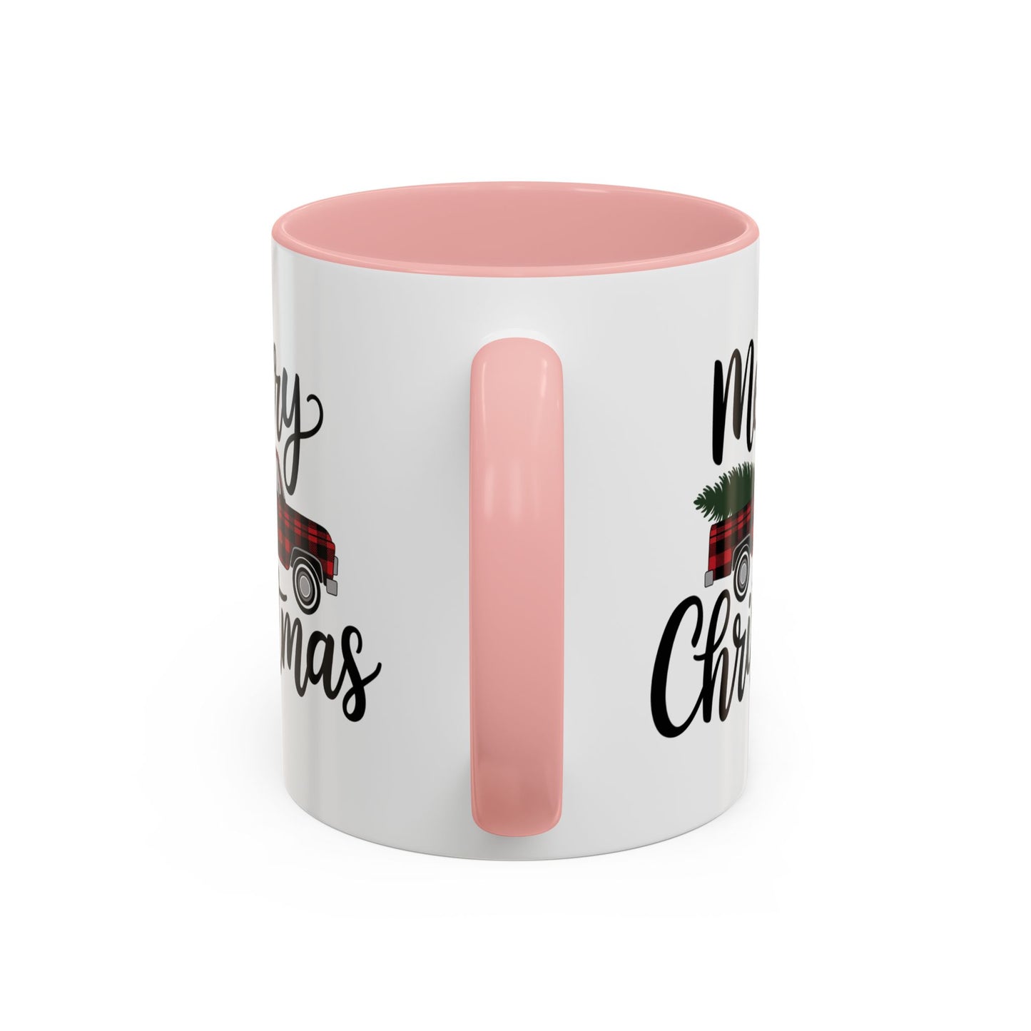 Christmas Mug - Merry Christmas Black Text Tartan Truck