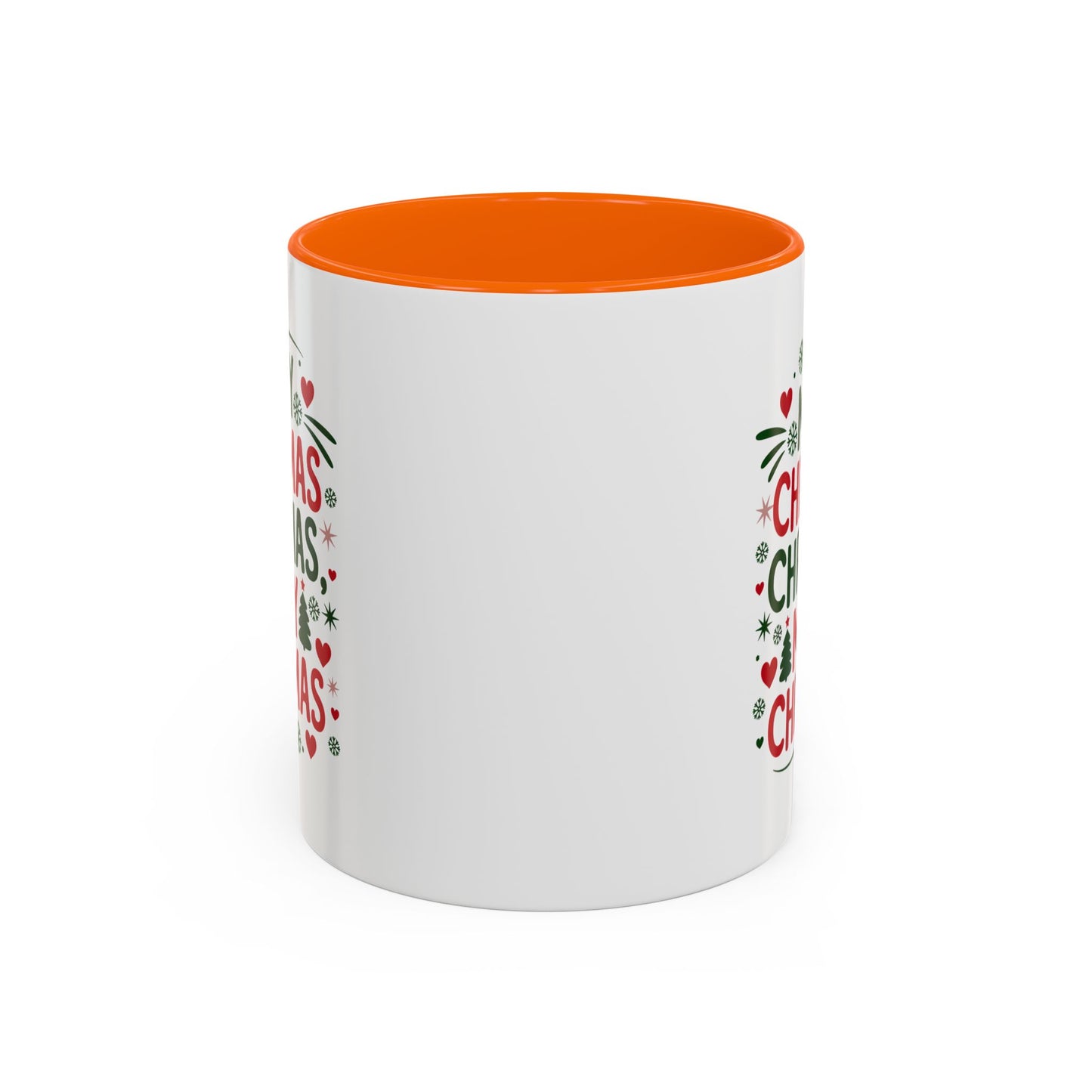 Christmas Mug - Merry Christmas Green & Red Text Trees Hearts Snowflakes Stars