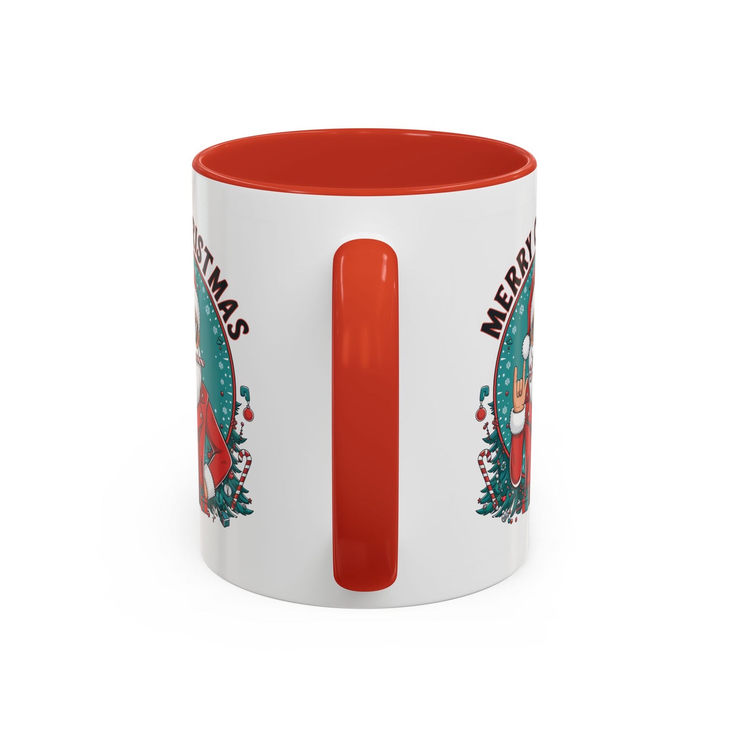 Christmas Mug - Merry Christmas Black & Red Text Cool Santa