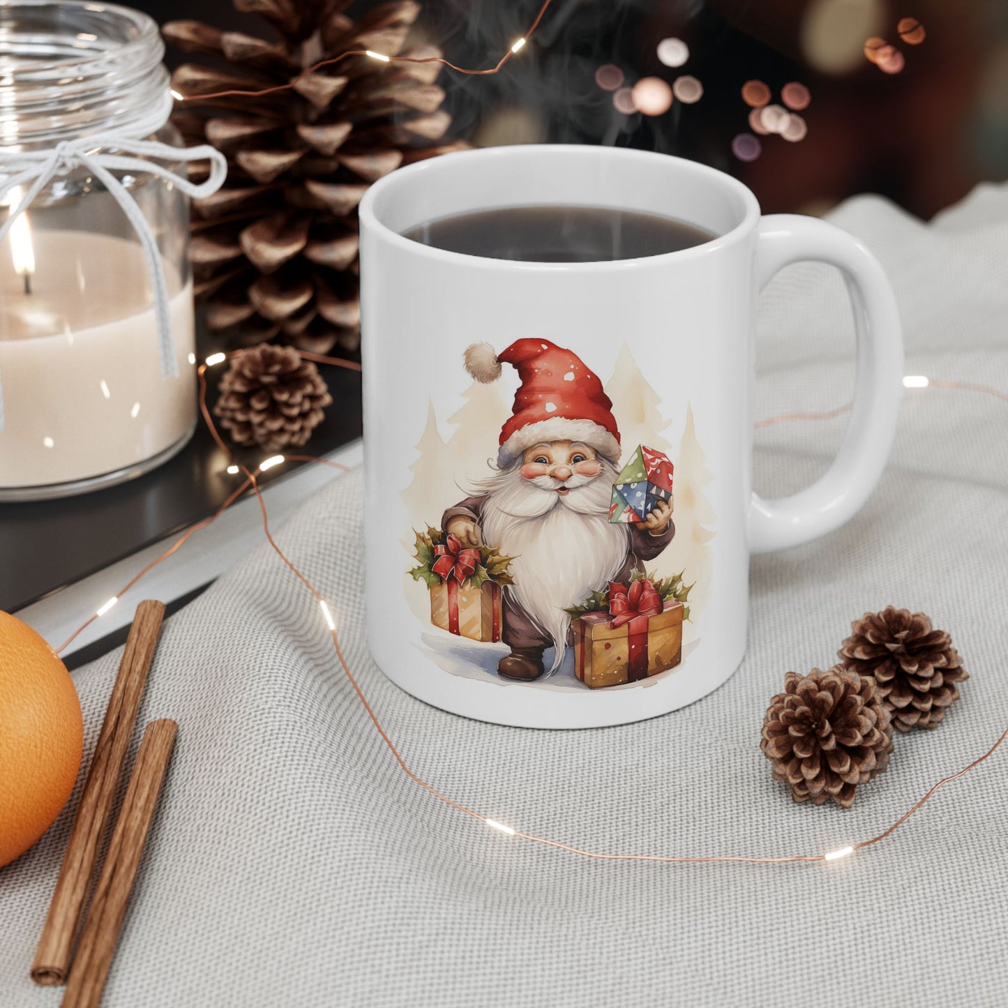 Christmas Mug - Happy Gnome with Presents