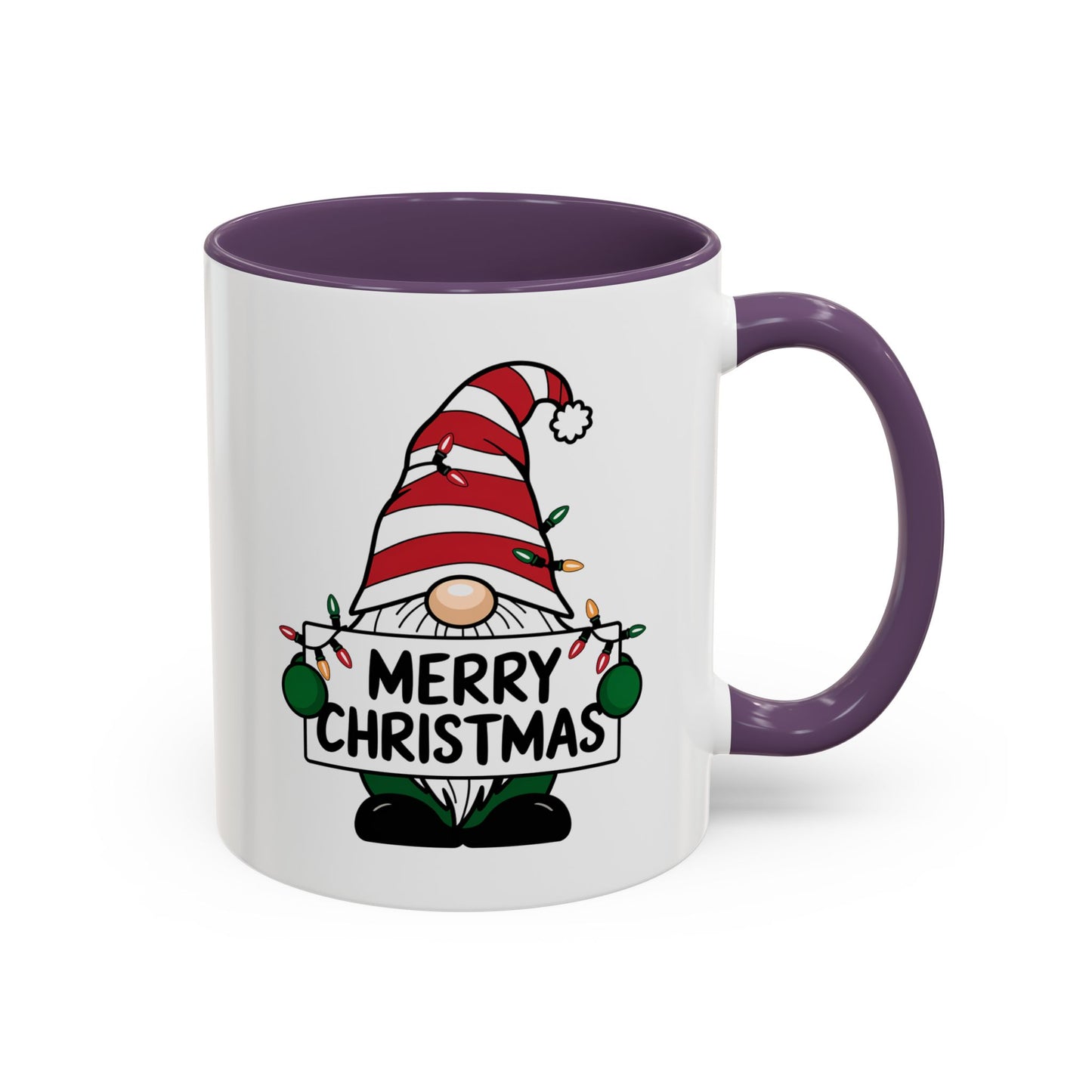 Christmas Mug - Merry Christmas Black Text Gnome Lights