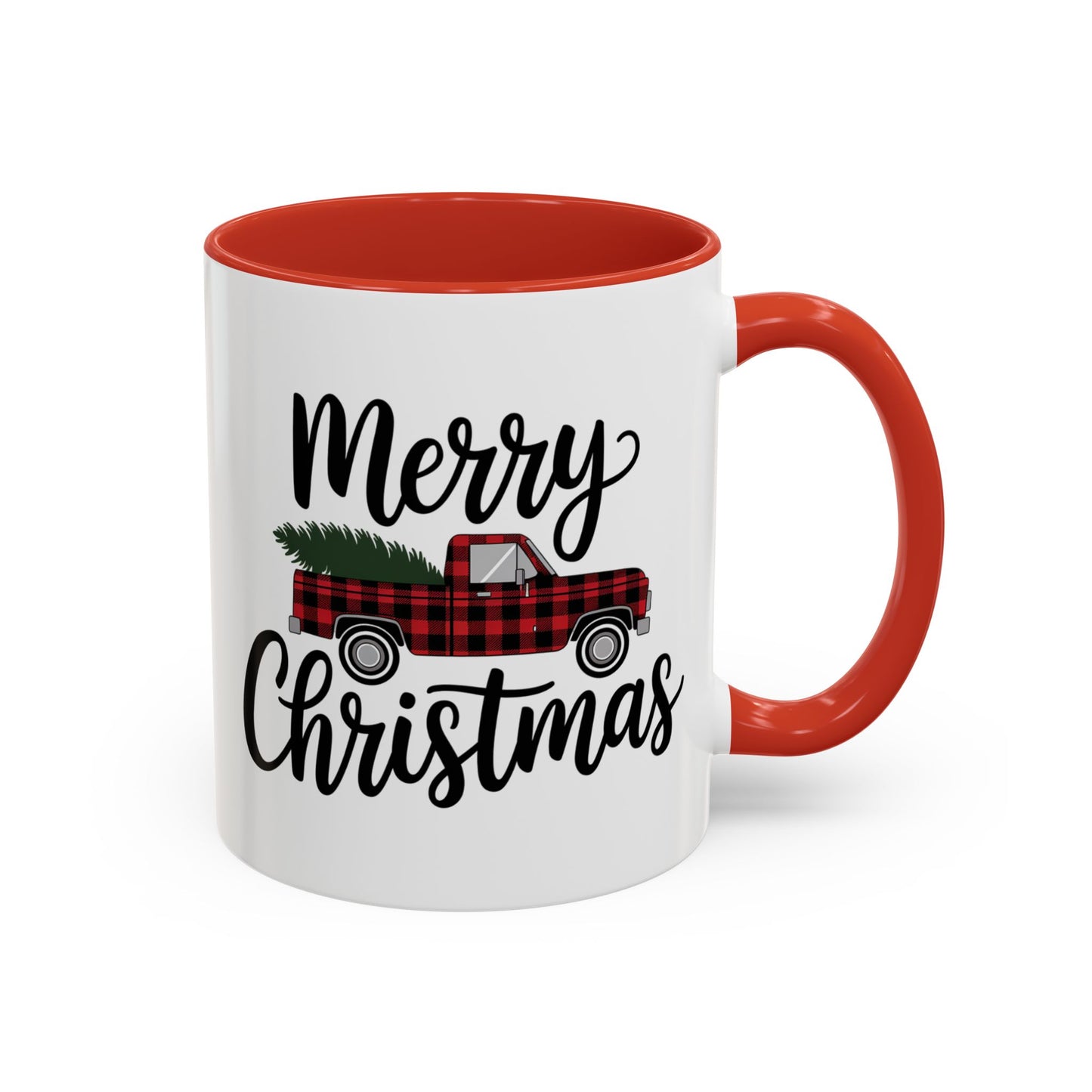 Christmas Mug - Merry Christmas Black Text Tartan Truck