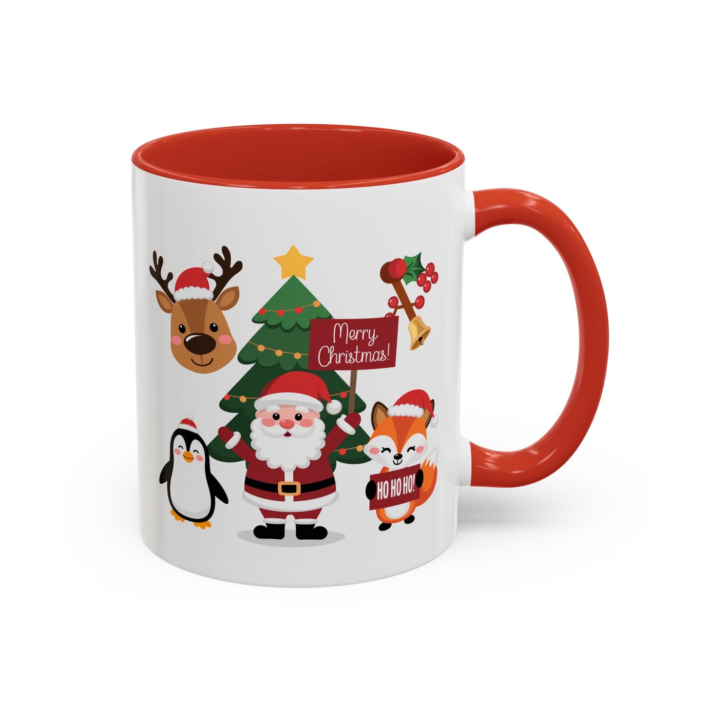 Christmas - Merry Christmas White Text Santa Reindeer Penguin Fox