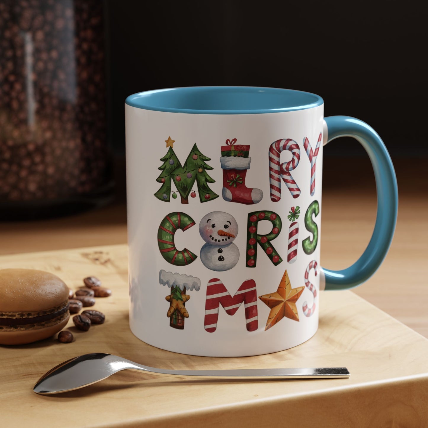 Christmas Mug - Merry Christmas Green Red & Gold Patterned Text
