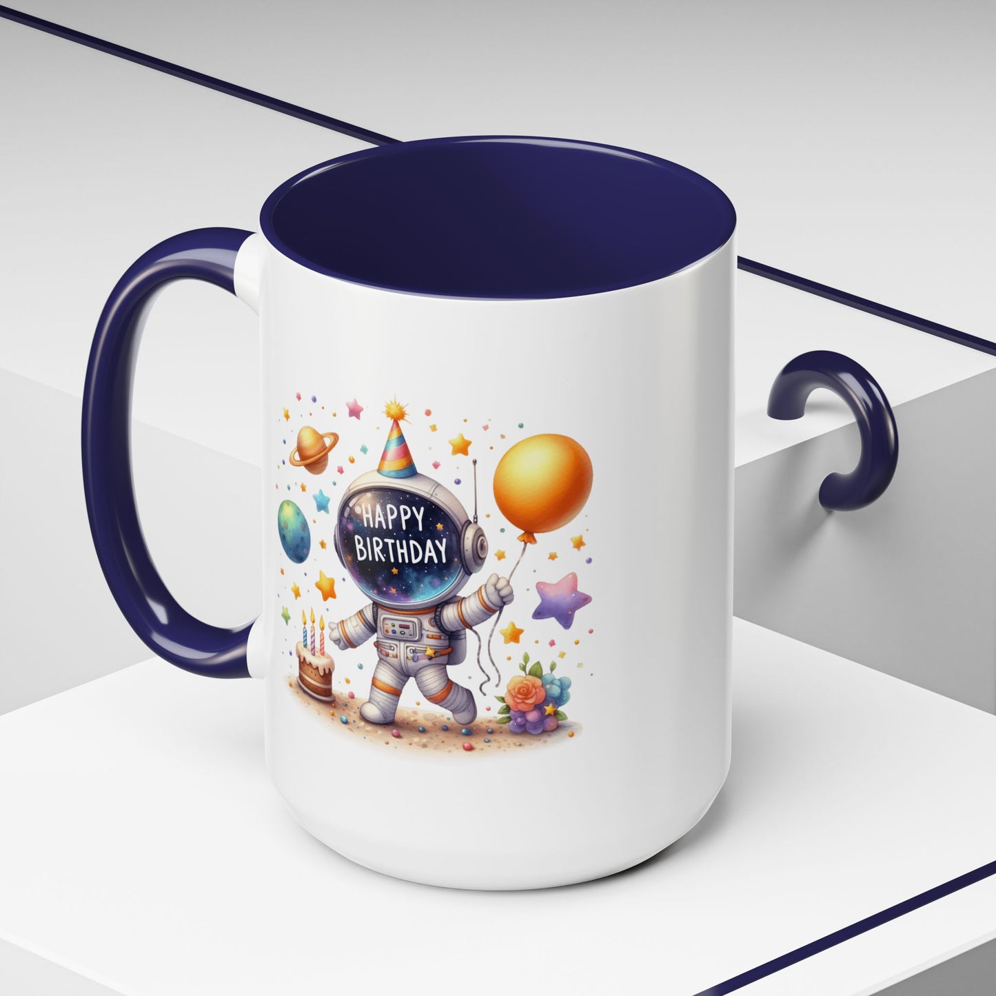 Birthday Mug - Happy Birthday Astronaut, Cake & Balloon