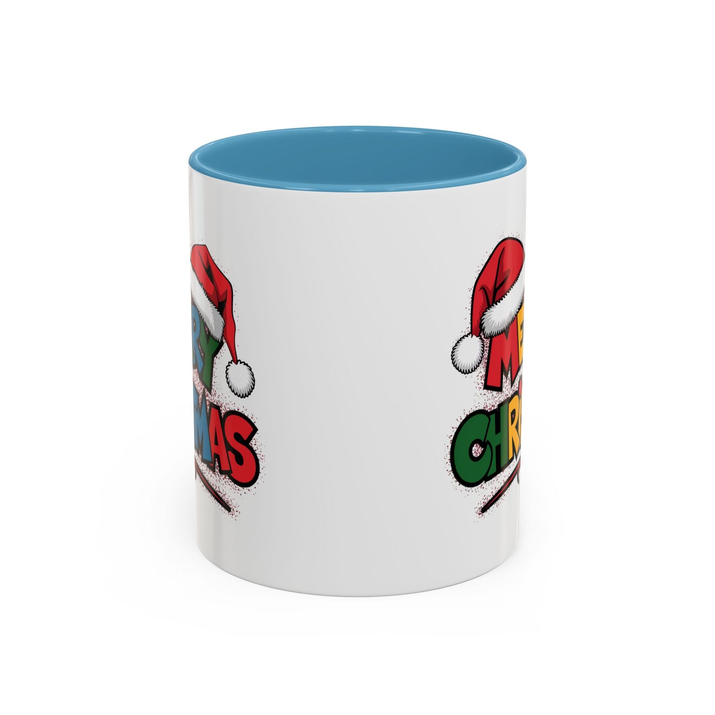 Christmas Mug - Merry Christmas Red Yellow & Blue Text Red Hats