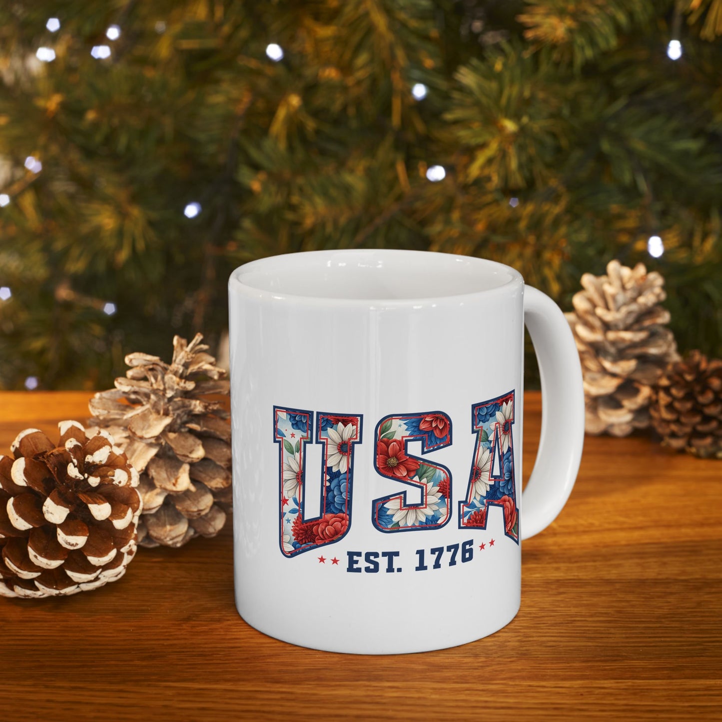 4th of July Mug - USA EST 1776 Floral