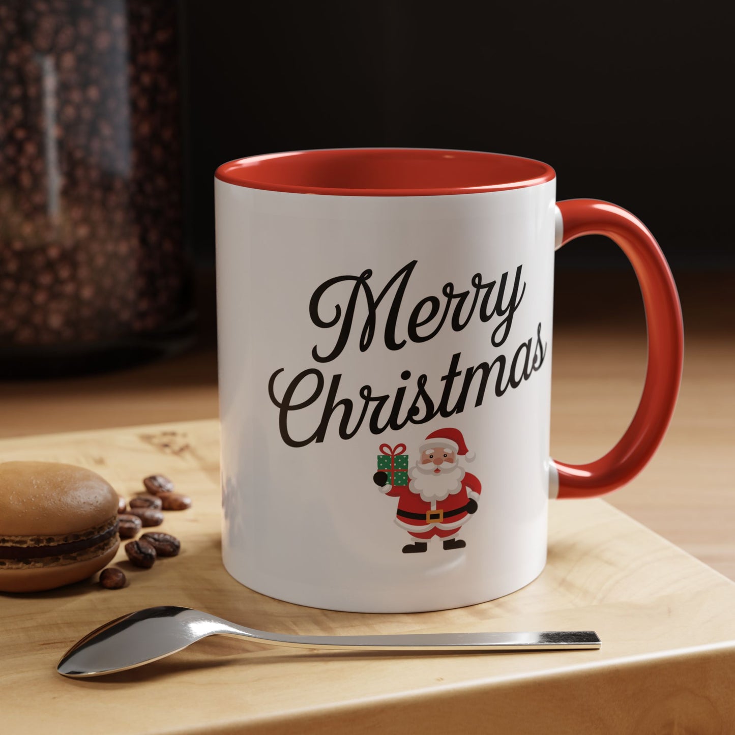 Christmas Mug - Merry Christmas Black Text Santa Present