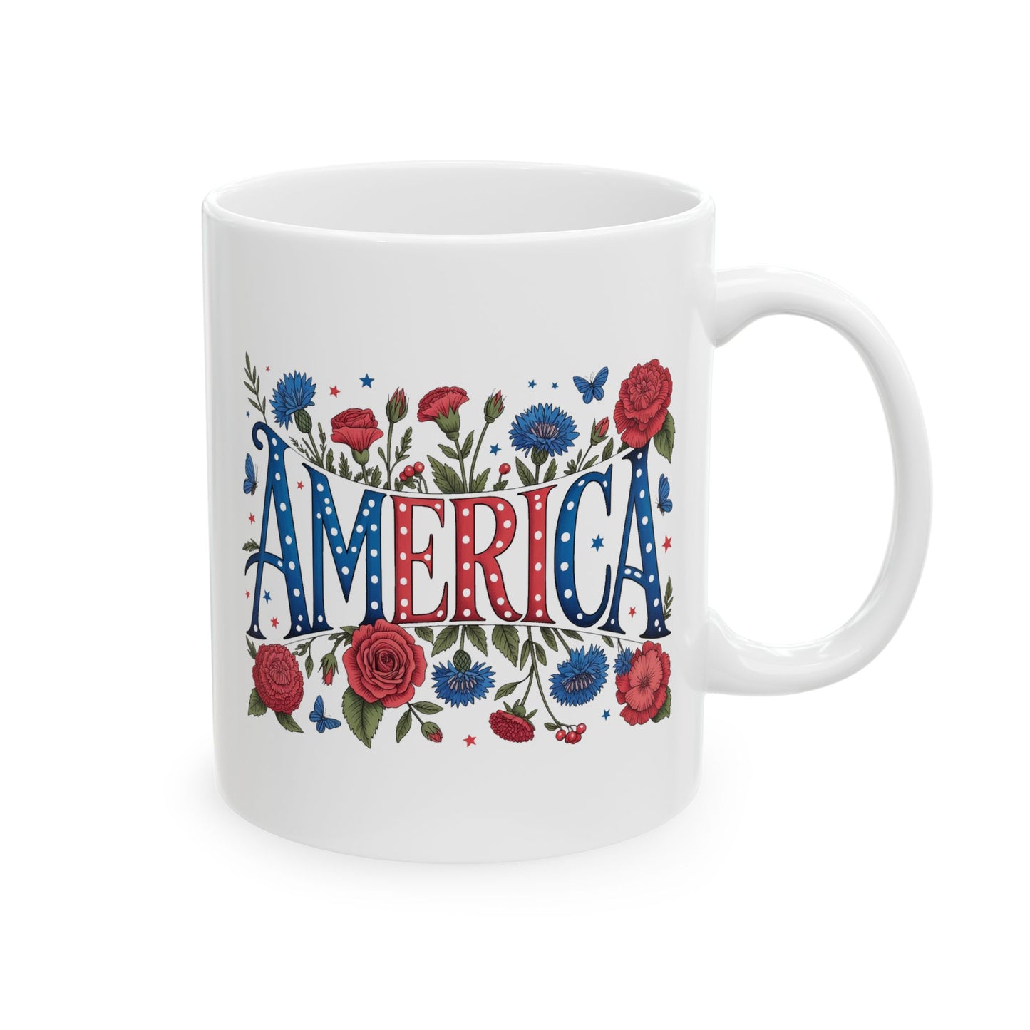 4th of July Mug - Patriotic Floral America