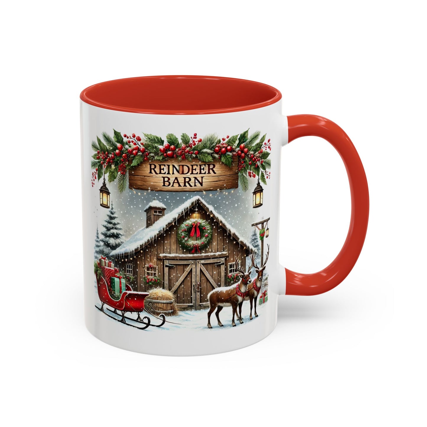 Christmas Mug - Reindeer Barn Sleigh Reindeer