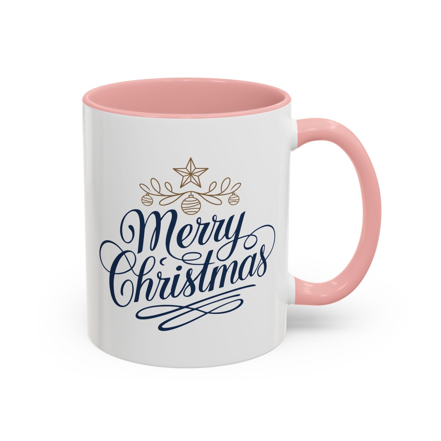 Christmas Mug - Merry Christmas Blue Text Gold Ornaments