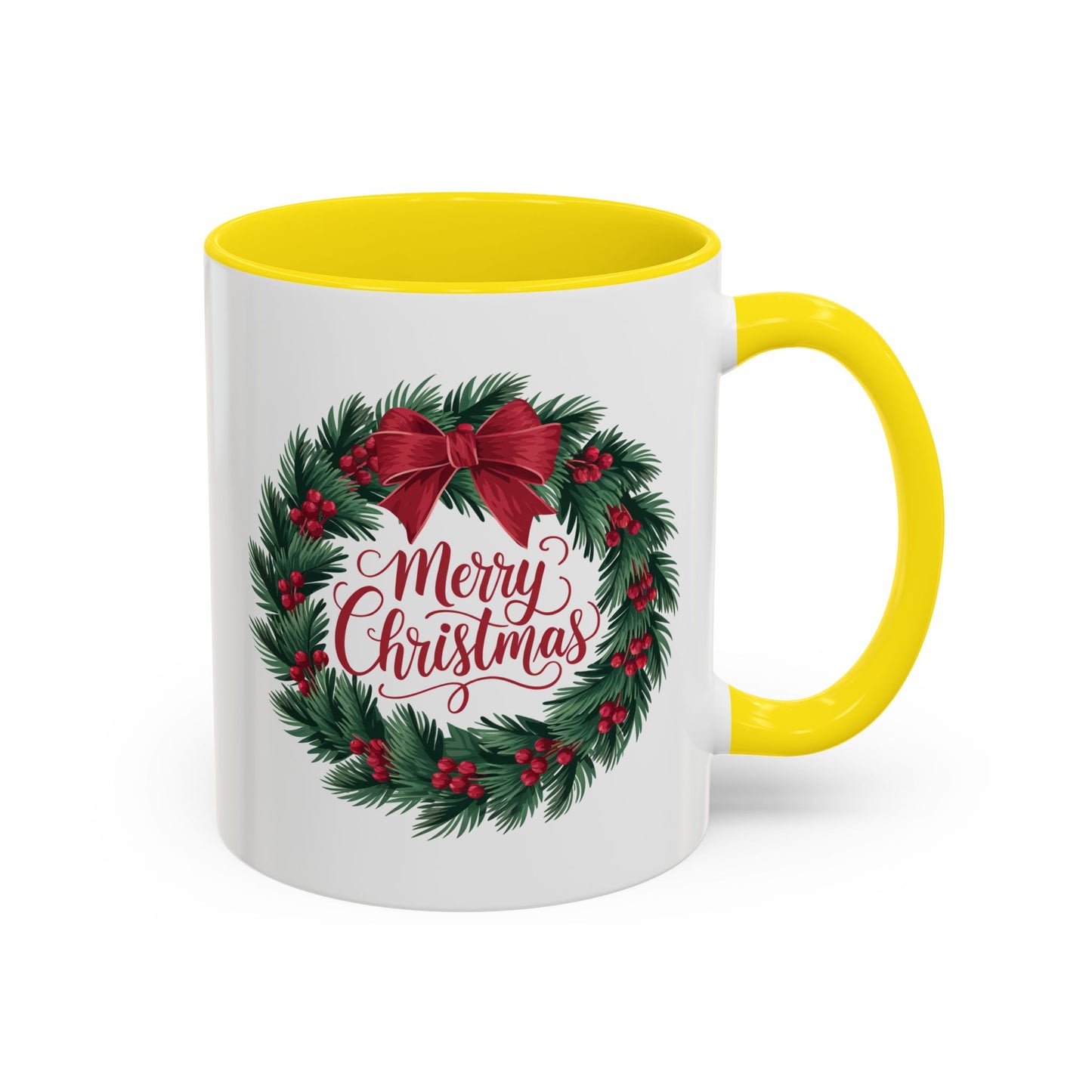 Christmas Mug - Merry Christmas Red Text Bow Wreath