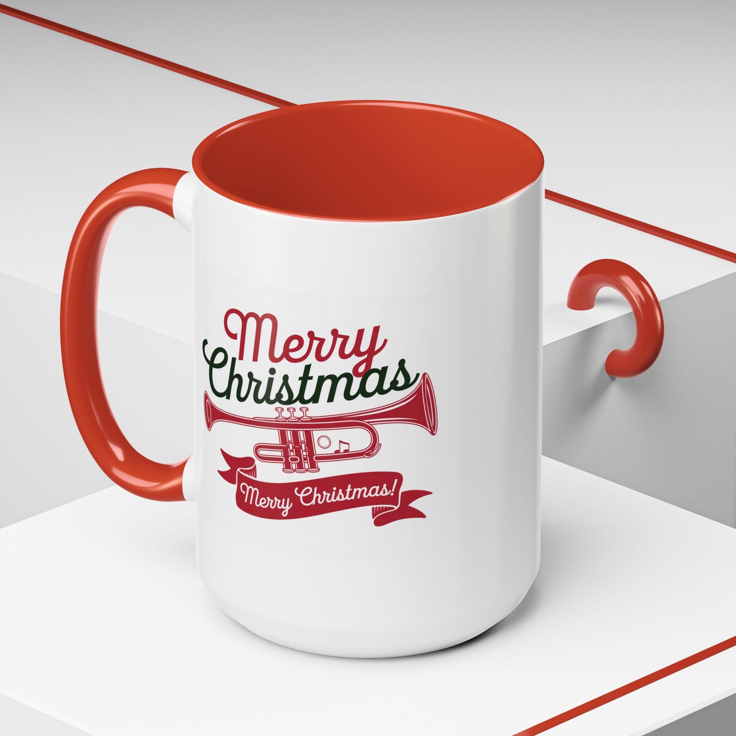 Christmas Mug - Red & Green Text Trumpet