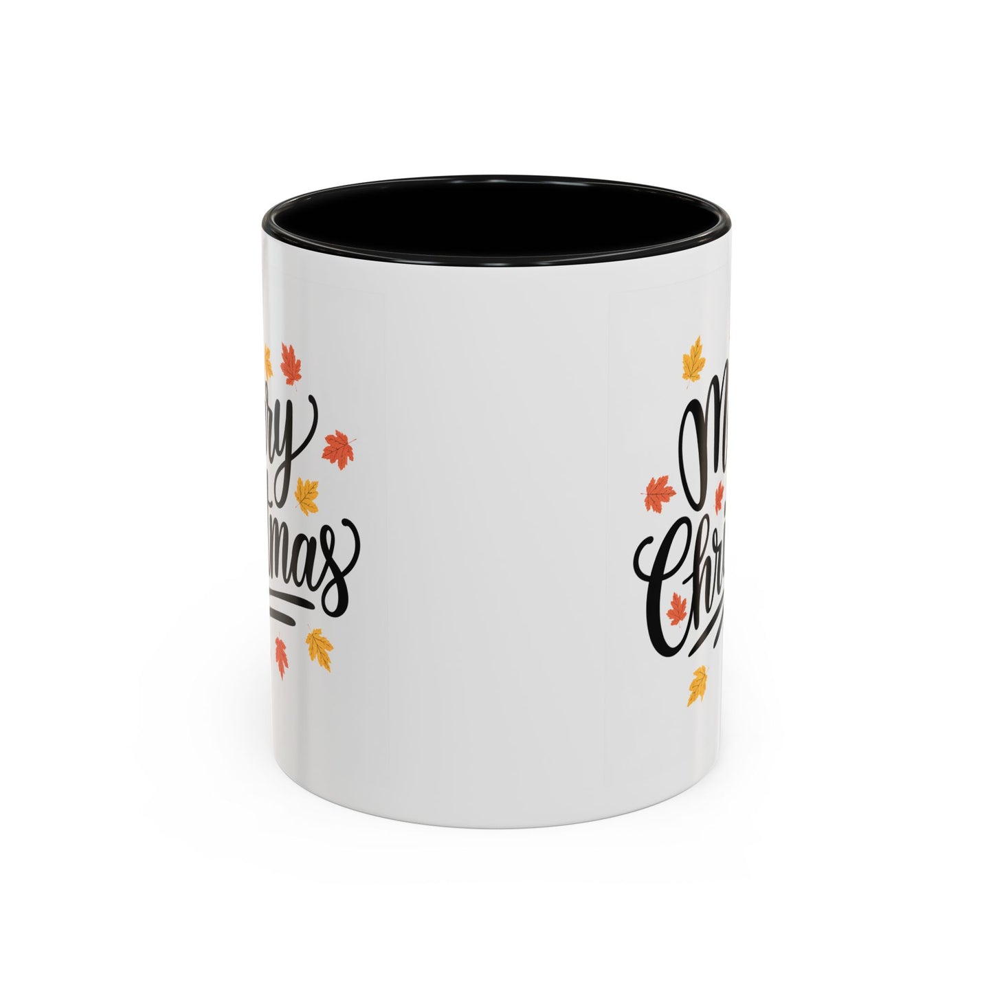 Christmas Mug - Merry Christmas Black Text Fall Leaves