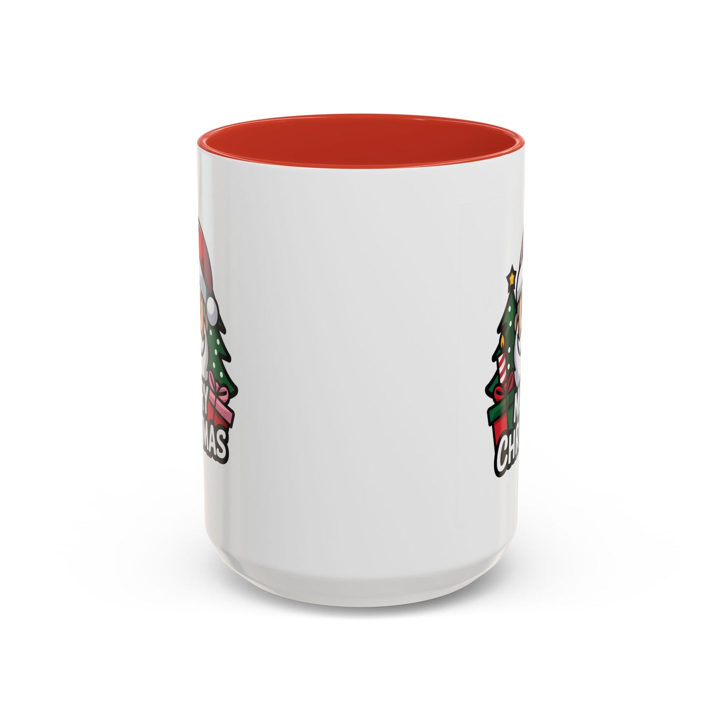 Christmas Mug - Merry Christmas White & Black Text Santa Trees Presents