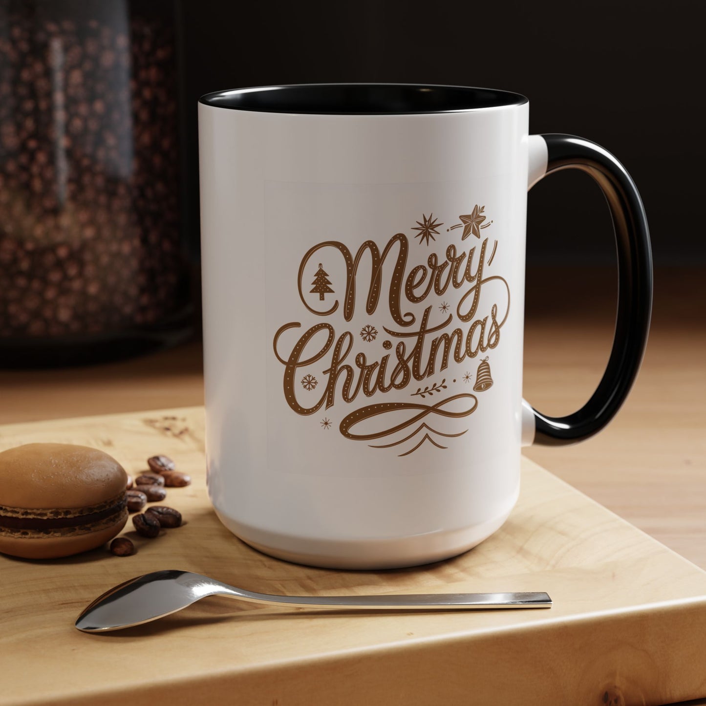 Christmas Mug - Merry Christmas Gold Text Tree Star Ornaments