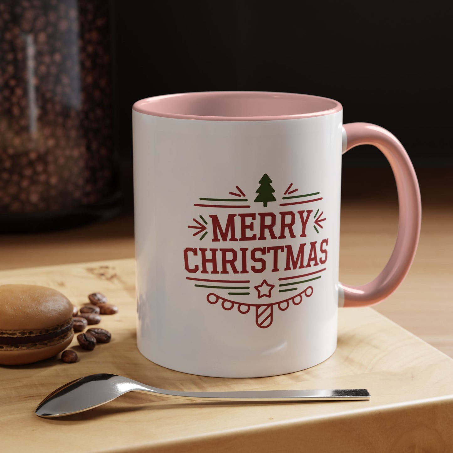Christmas Mug - Merry Christmas Maroon Text Tree Star
