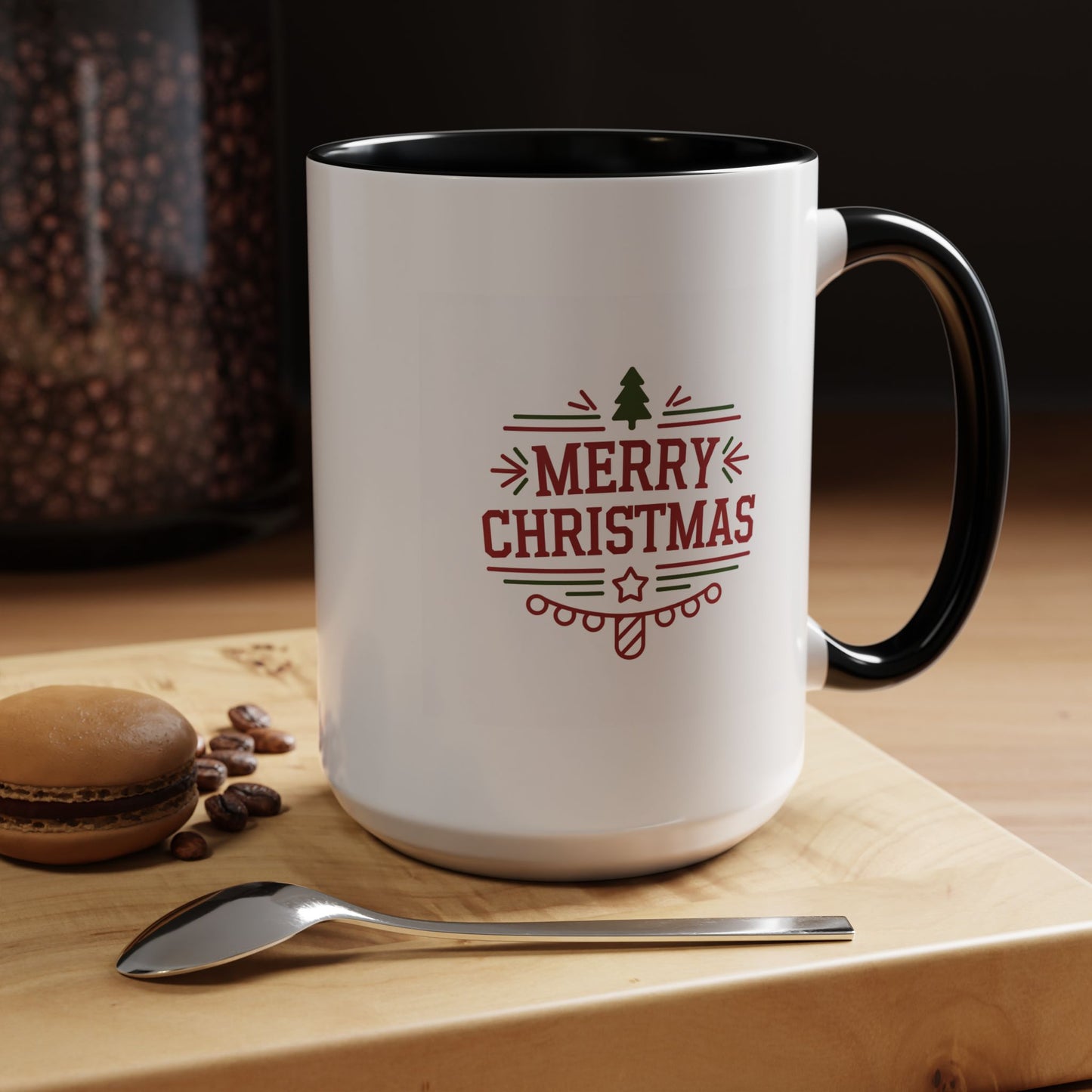 Christmas Mug - Merry Christmas Maroon Text Tree Star