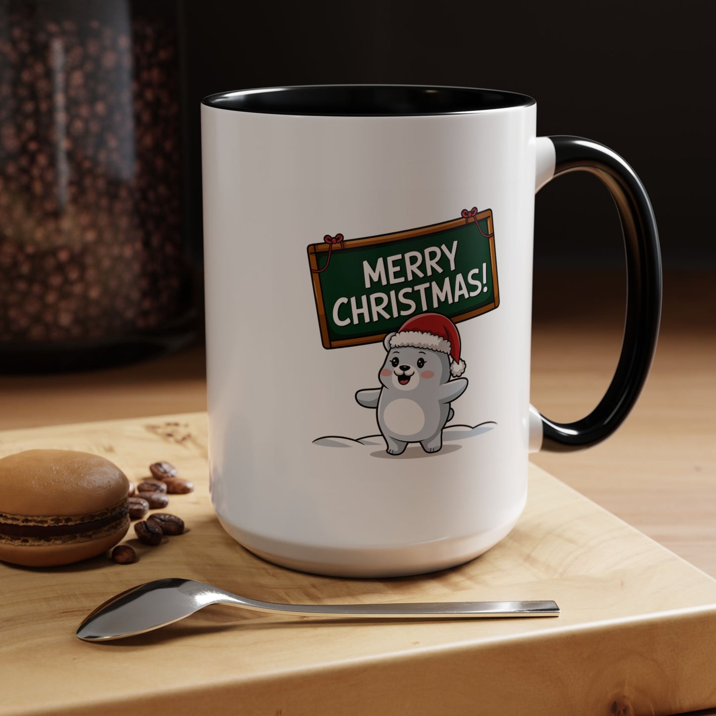 Christmas Mug - Merry Christmas White Text Seal Pup