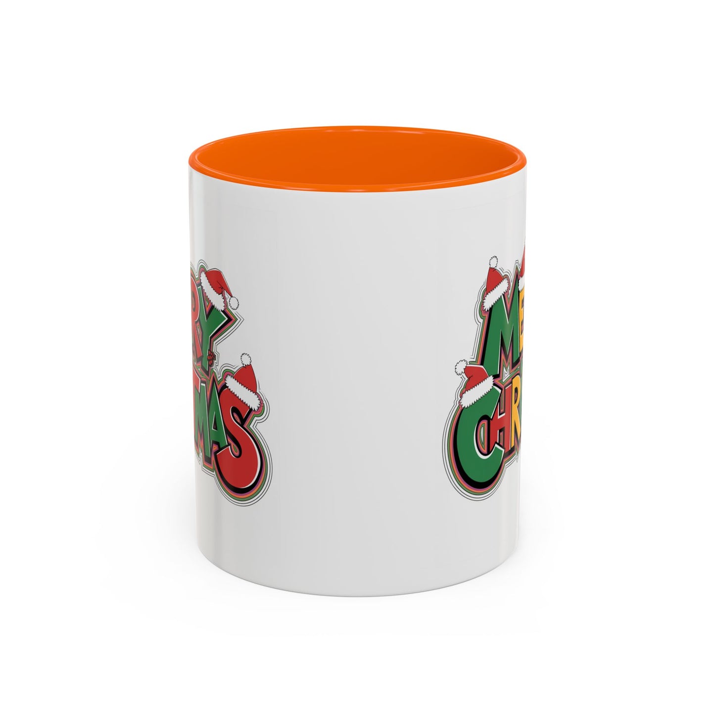 Christmas Mug - Merry Christmas Green Yellow & Red Text Hats