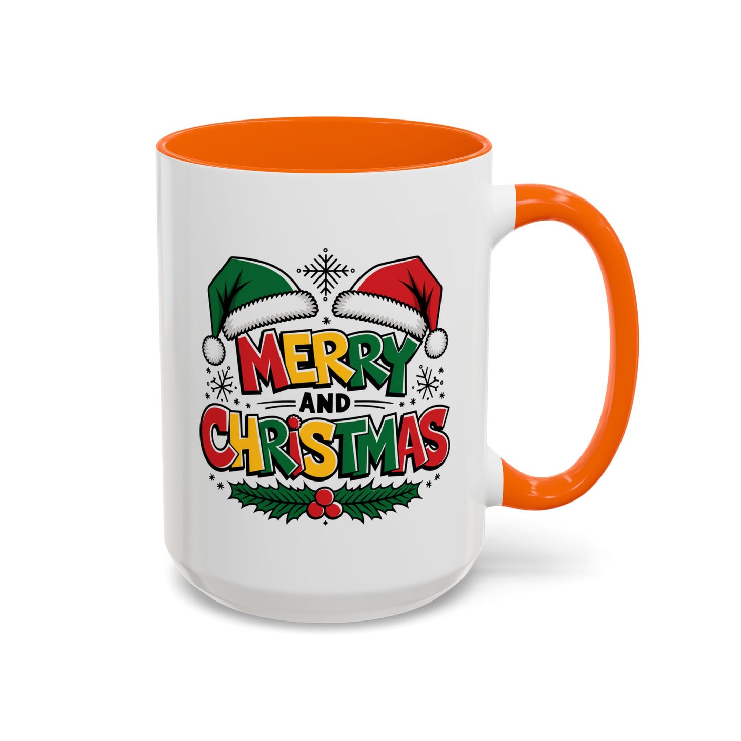Christmas Mug - Merry Christmas Red Yellow & Green Text Green & Red Hat