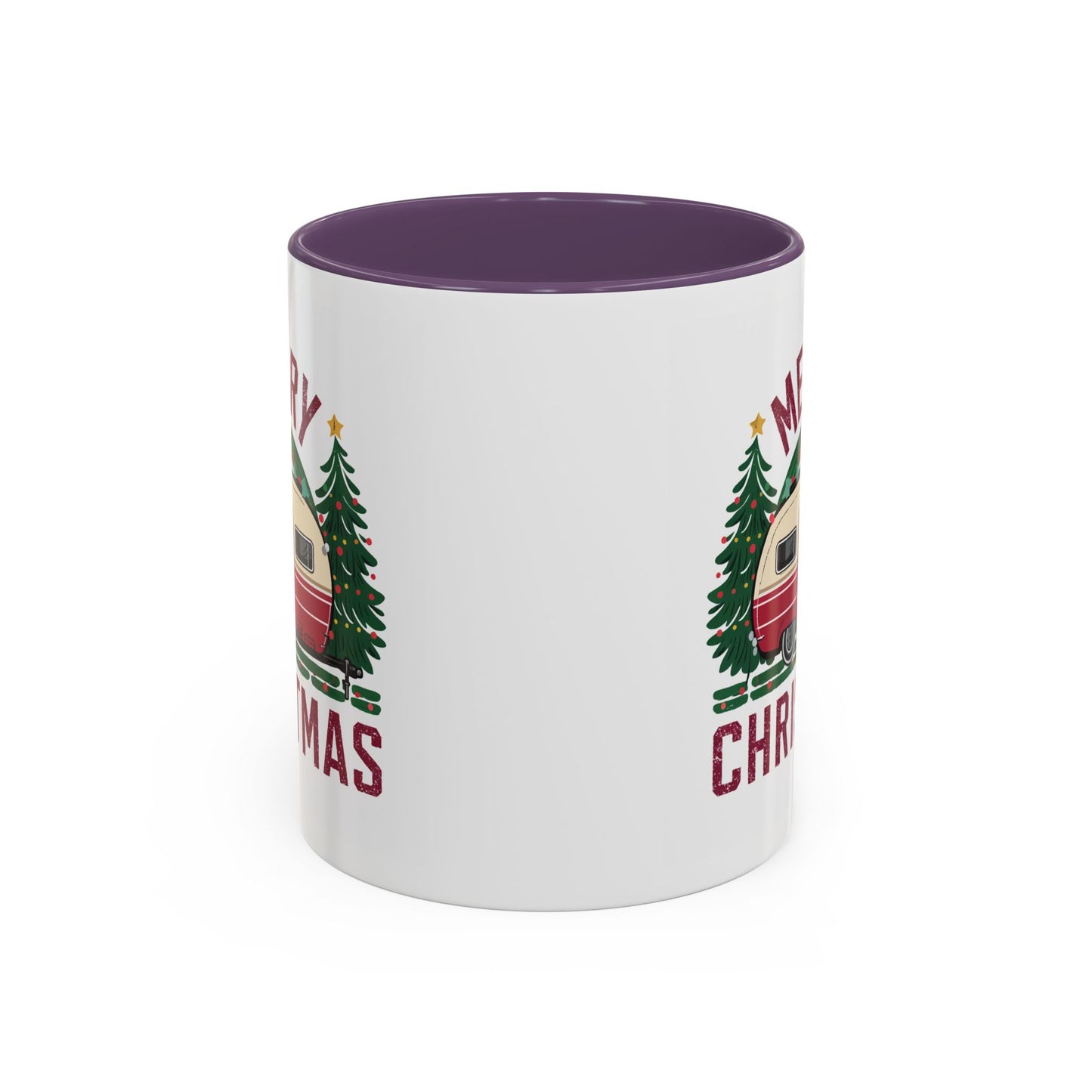Christmas Mug - Merry Christmas Maroon Text Camper Trees