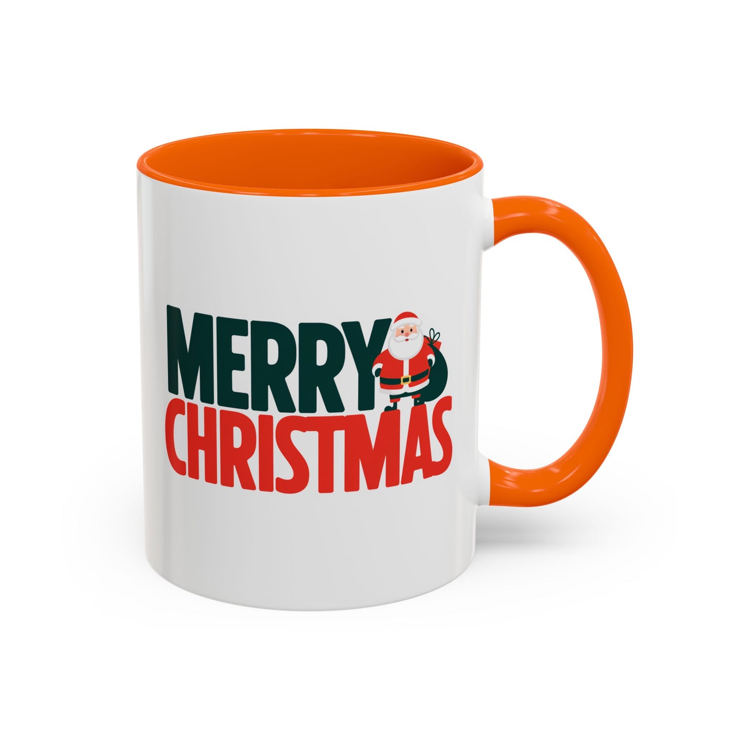 Christmas Mug - Merry Christmas Green & Red Text Santa Bag