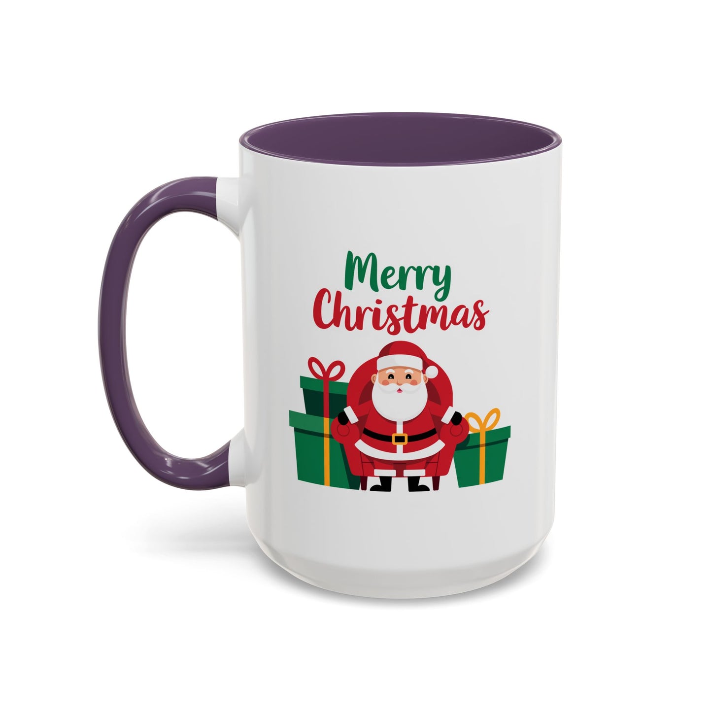Christmas Mug - Merry Christmas Green & Red Text Santa Presents
