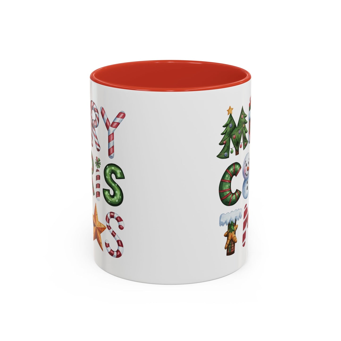 Christmas Mug - Merry Christmas Green Red & Gold Patterned Text