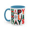Christmas Mug - Happy Holidays Green Red & Blue Decorative Text