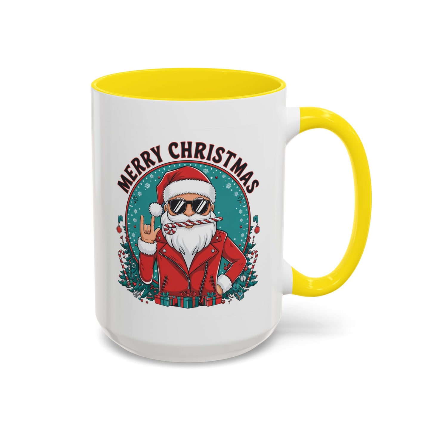 Christmas Mug - Merry Christmas Black & Red Text Cool Santa