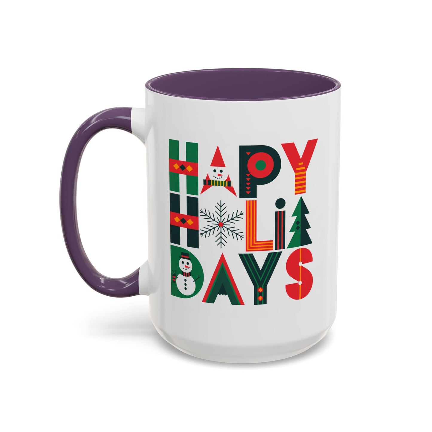 Christmas Mug - Happy Holidays Green Red & Blue Decorative Text