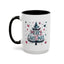 Christmas Mug - Merry Christmas Maroon & Blue Text Tree Hearts Stars