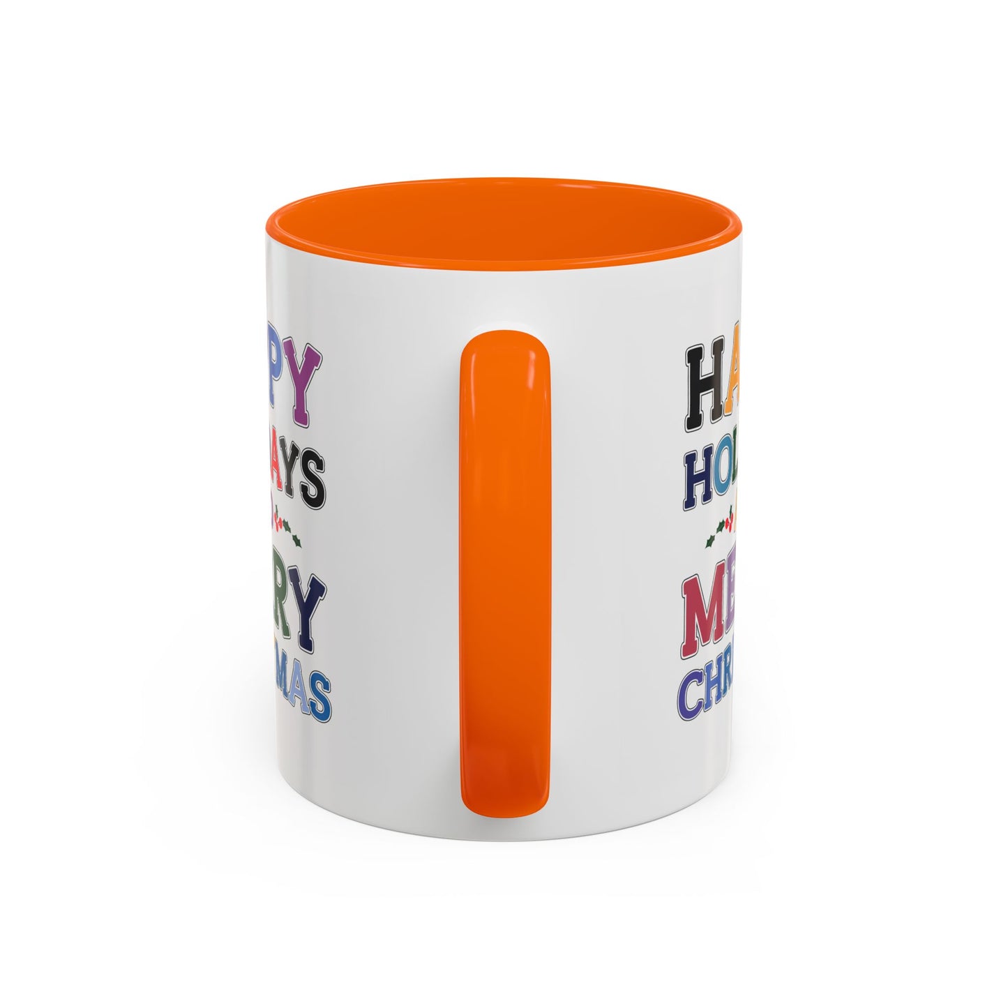 Christmas Mug - Happy Holidays and Merry Christmas Blue Yellow Purple Orange Red Text